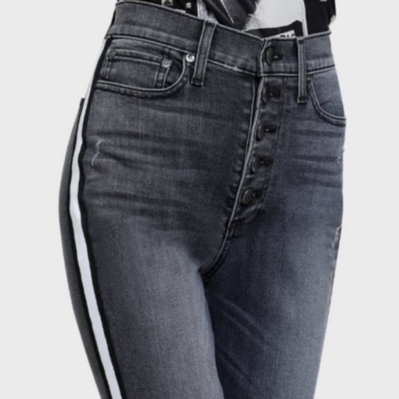 AO.LA Alice + Olivia High Rise Button Fly Side Stripe Jeans Size 30 - Picture 1 of 14